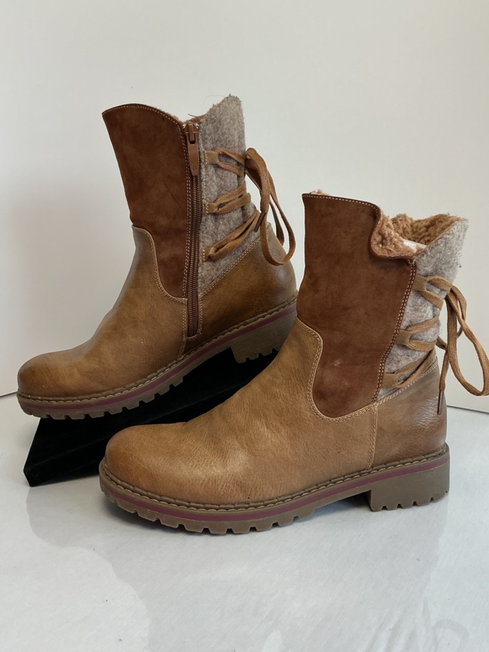 Patrizia Spring Step Dawna Faux Leather Boots Camel Multi EU 38 Faux Fur Lined